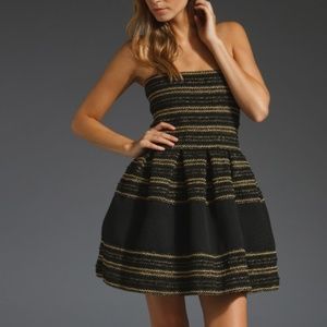 Pleasure Doing Business Blk Gold Strapless Dress